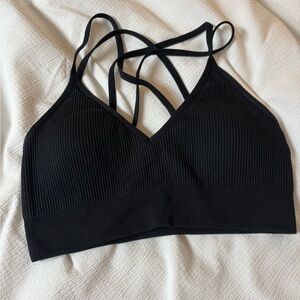 Aerie Black Ribbed Strappy Bralette